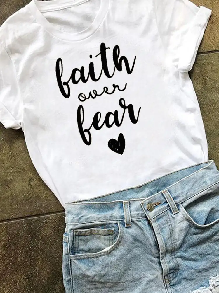 

Short Sleeve Clothes Women Clothing Print T Shirt Fashion Faith 90s Trend Graphic T-shirt Summer Kawaii Basic Tee Top