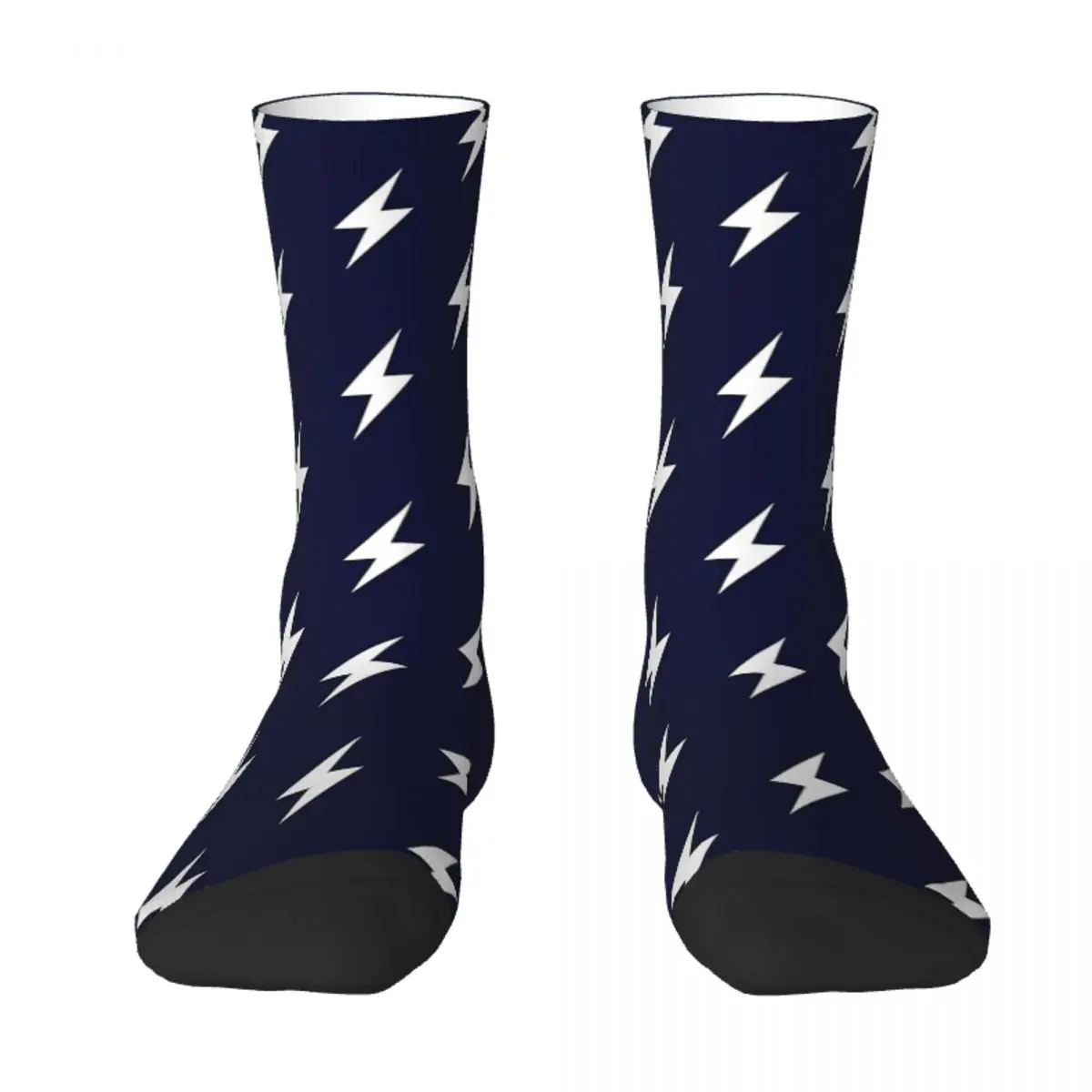 

Lightning Bolts White On Navy Sock Socks Men Women Polyester Stockings Customizable Hip Hop