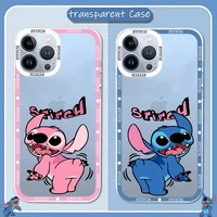 bandai cute cartoon stitch phone case telefoon for iphone 13promax 13 12 11 pro max mini transparent fine hole soft fundas cover