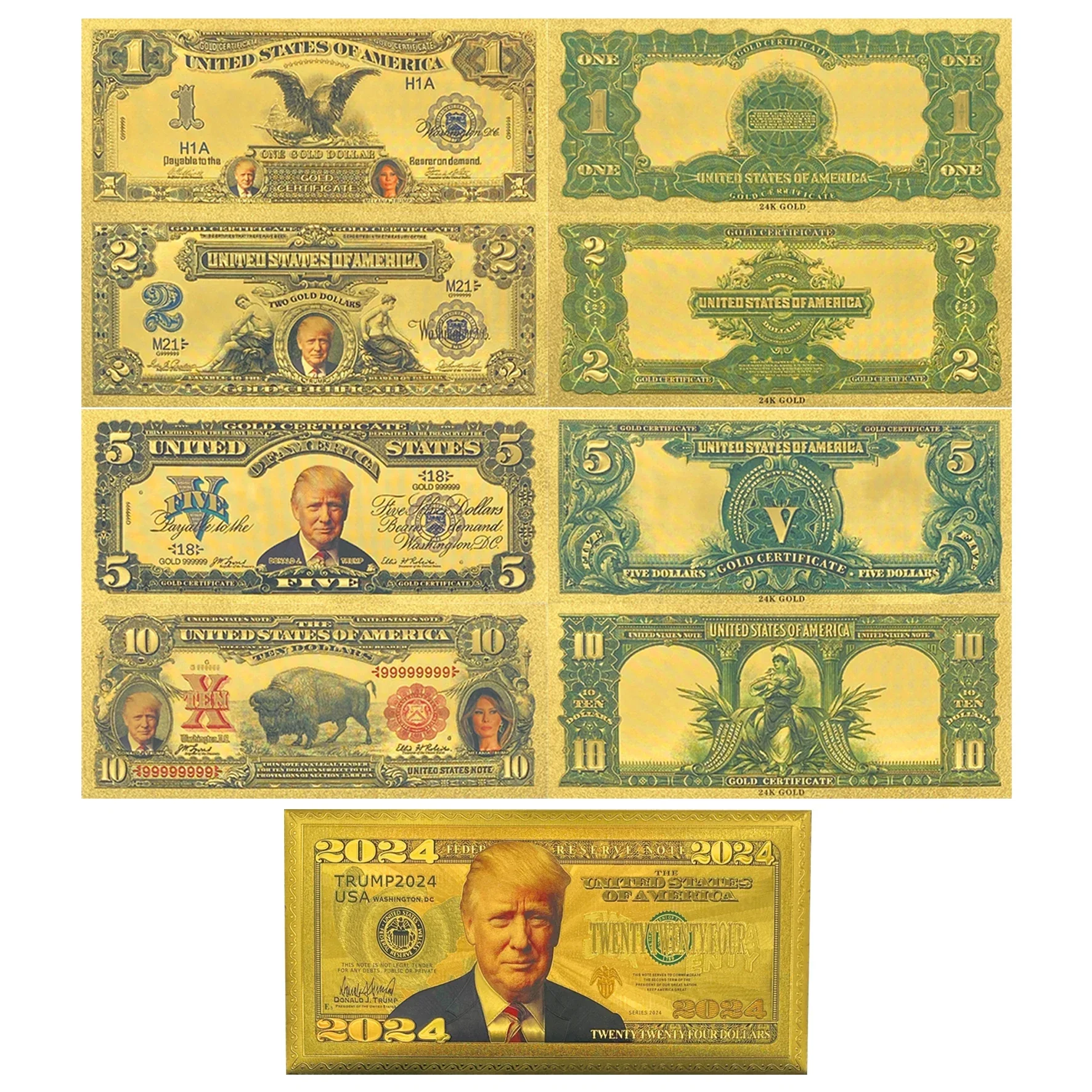 Креативная карточка Trump Make America Great Again 2024 Дональд Трамп 1 2 5 10 долларов США золотые