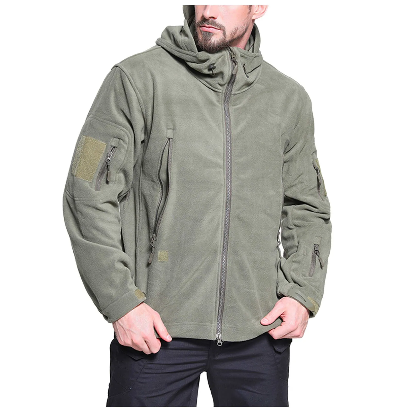 

Men's Winter Hooded Coats Jacket Warm Liner Fleece Coat Warm Windproof Fleece Zipper Jacket Stand-collar men coats desinger