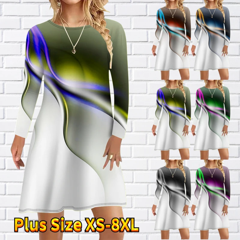 

New Design Printing Party Skirt Simple Style Dress Autumn Winter Women's Round Neck Retro Knee Length Skirt Vintage Midi Skirt