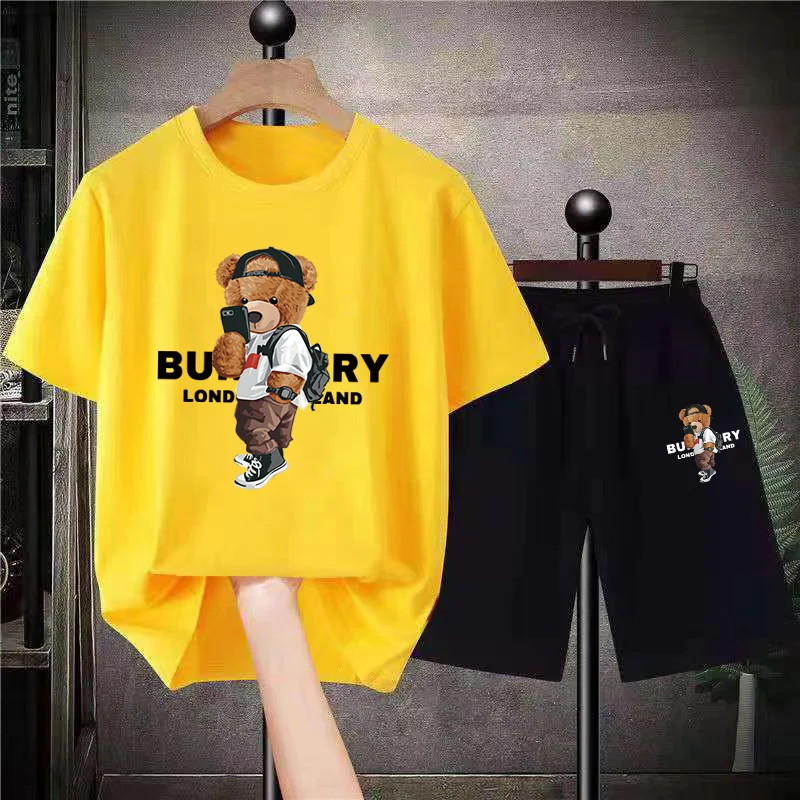 2023 NEW Men Women Cotton T Shirt Suit Summer Shorts Classic Sets 2 Piece Outfits Sets Bear Print  High Quality Luxury Brand