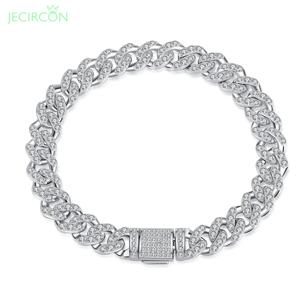 

JECIRCON 925 Sterling Silver Cuban Chain Moissanite Bracelet for Women/Man Sparkling Full D Color Lab Diamond Hand Chain Jewelry