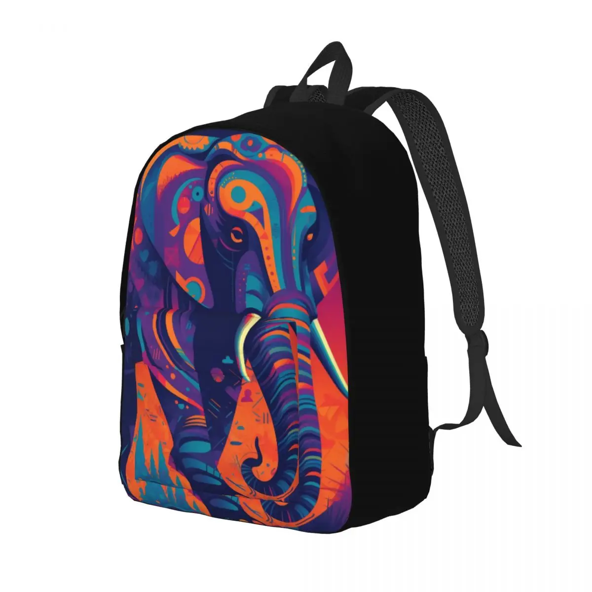 

Elephant Canvas Backpacks Colorful Illustration Large Leisure Backpack Business Bags