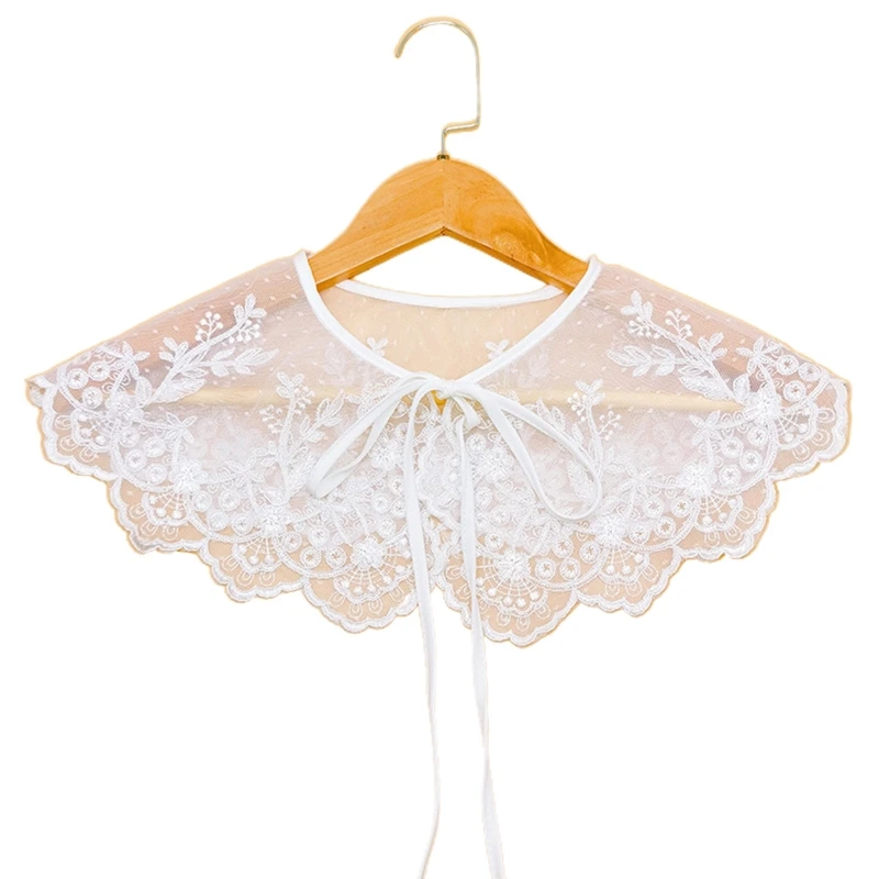 

Женская винтажная Милая Вышивка цветочное кружево искусственный воротник шаль Прозрачная сетка волнистая отделка шнуровка искусственная ...