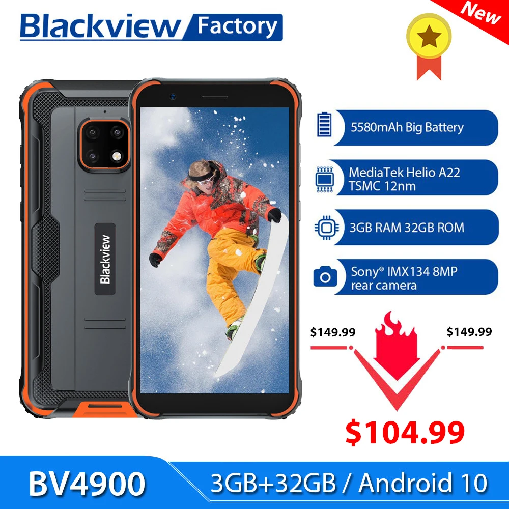 Смартфон Blackview BV4900 3 ГБ + 32 Android 10 IP68 водонепроницаемый мобильный телефон 5580 мАч 5 7
