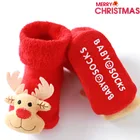 Носки-тапочки для новорожденных, с изображением оленя, деда мороза, рождественской елки, Нескользящие, плотные теплые носки