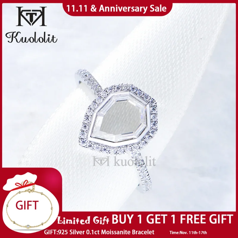 

Kuololit Unique Portrait Pear Moissanite Ring for Women Solid 18K 14K White Gold Bezel Lozenge Ring for Engagement Christmas New