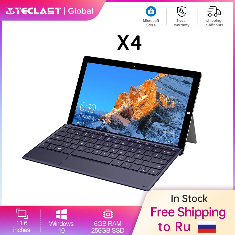 

Teclast X4 2 In 1 Tablet PC 11.6" IPS 1920x1080 Windows 10 Intel Gemini Lake N4100 6GB RAM 256GB SSD UHD GPU Dual Wi-Fi Type-C