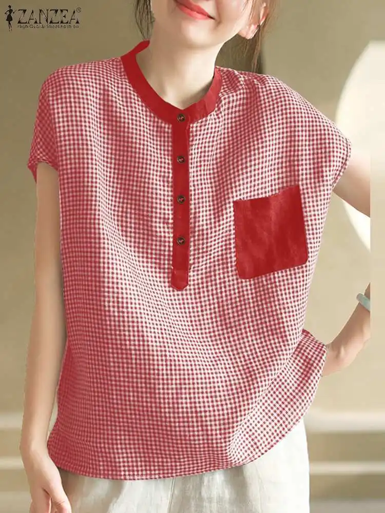 Винтажная офисная блузка 2024 ZANZEA летняя Лоскутная рубашка Женские Мешковатые