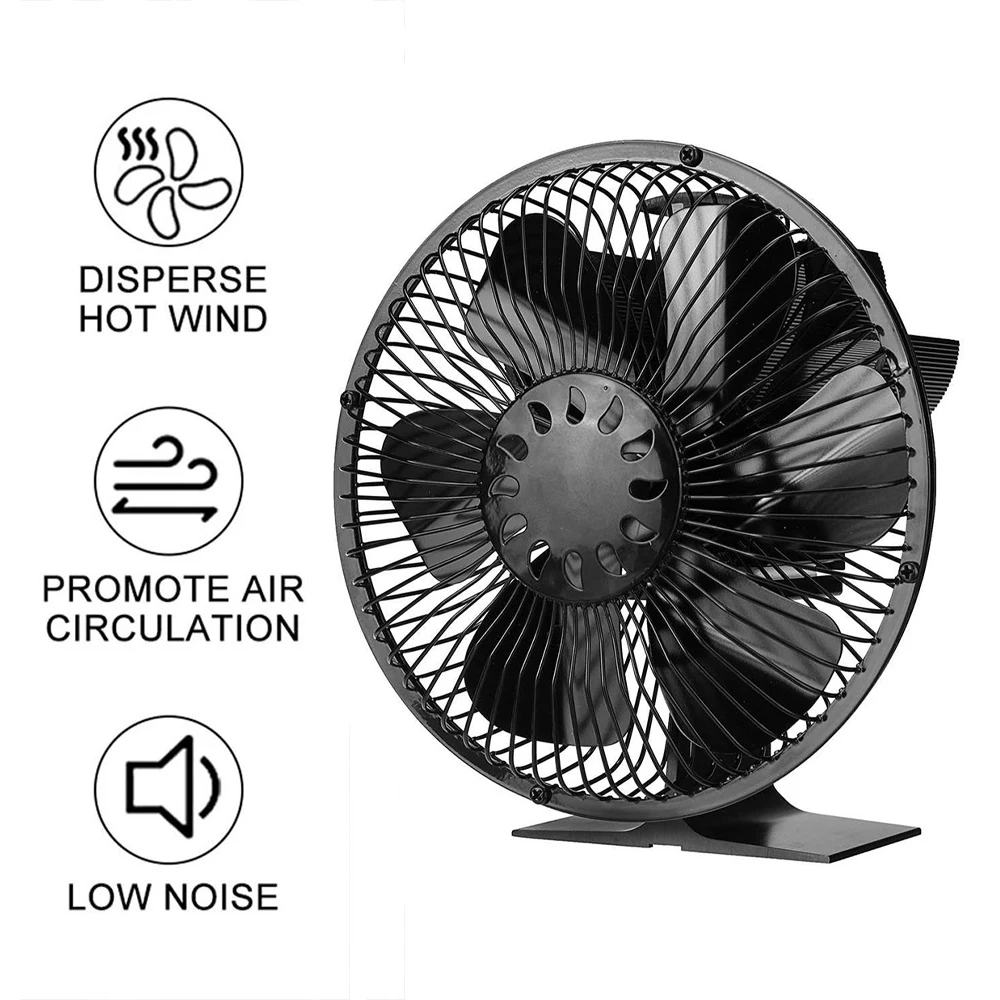 

6 Blades Black Hanging Fireplace Fan with protective cover Log Wood Burner Eco Friendly Quiet Efficient Heat Distribution