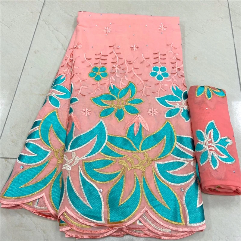 

5 +2Yard Swiss Fabric Latest Heavy Beaded Embroidery African 100% Cotton Voile Lace Popular Dubai 2022 Style For wedding Party