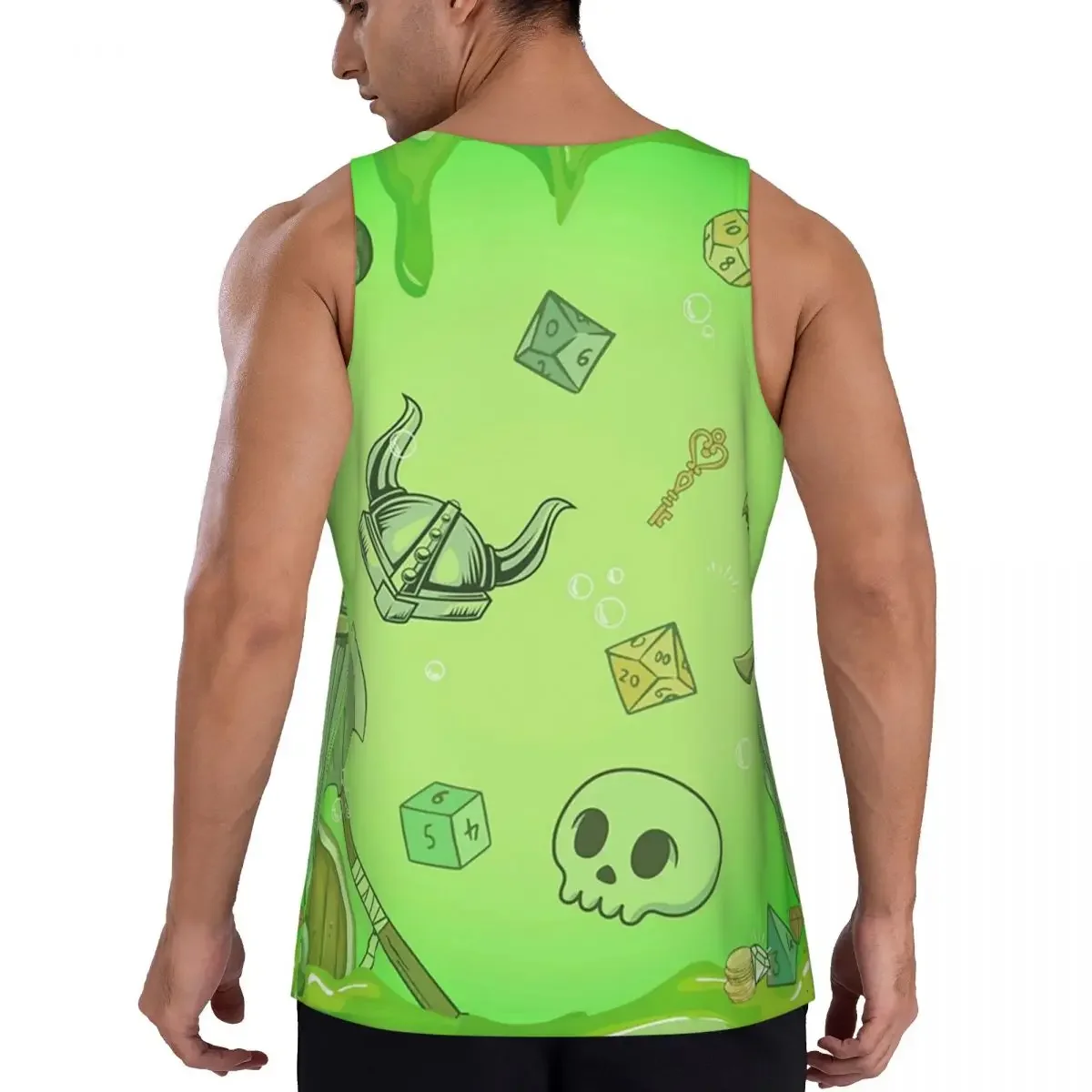 Фото Быстросохнущая майка-жилетка GELATINOUS CUBE Green Ooze Dnd Monster, Dnd Dice, Skull, Loot, Axe And Sword для спортзала, без рукавов, с принтом №3