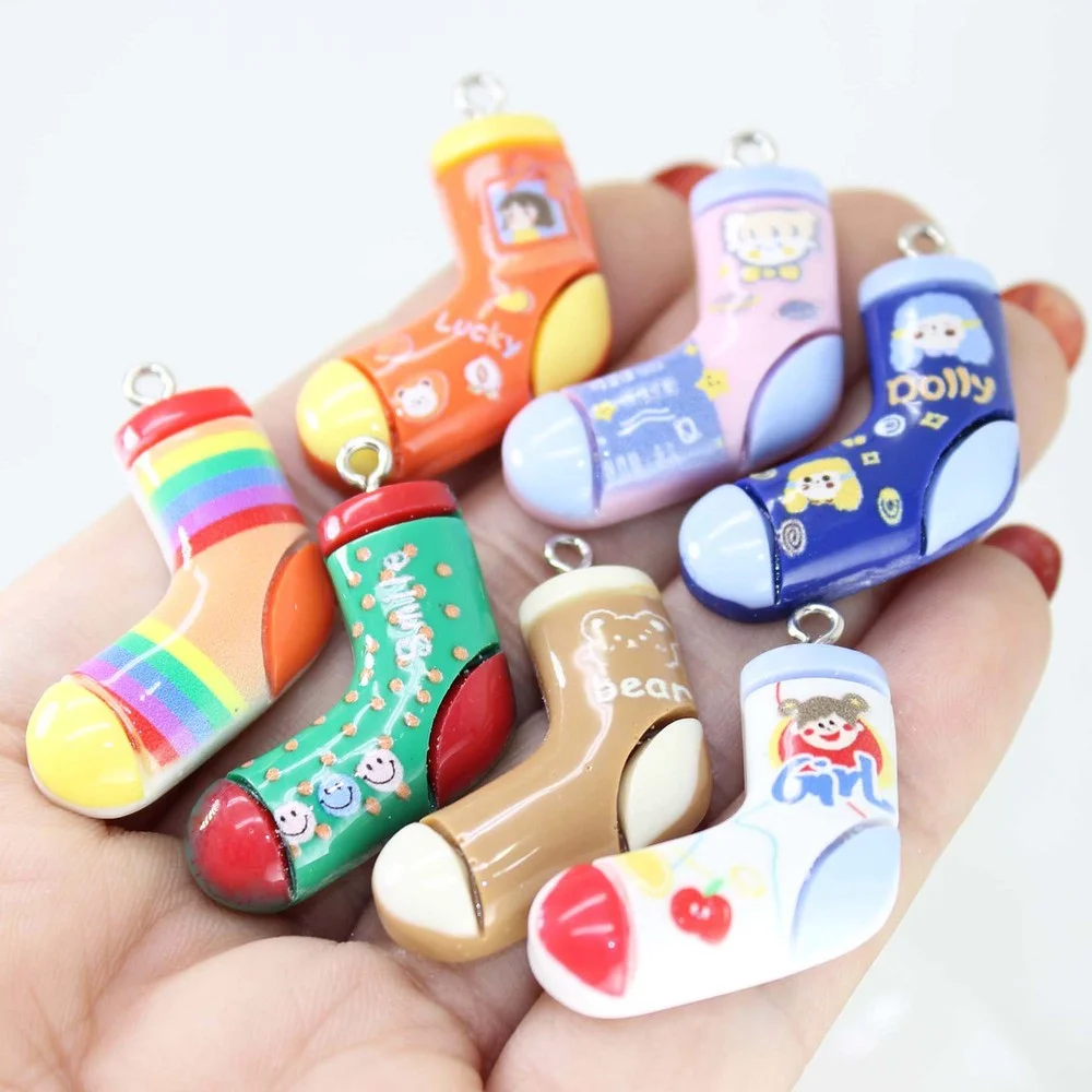 

10Pcs/Lot Kawaii Socks Resin Charms for Earring Bracelet Pendant Jewelry Findings Phone Making DIY Jewelry Findings