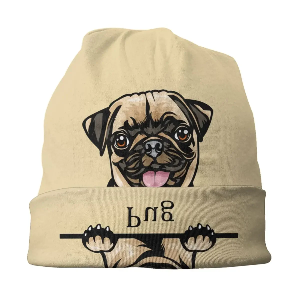 Peeking Dog Pug Beanie Cap Unisex Winter Warm Bonnet Homme Knitting Hats Cool Outdoor Ski Pet Animal Skullies Beanies Caps