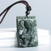 green jade tiger jade pendant fashion runes necklace jewellery chinese hand carved relax healing women man luck gift free rope