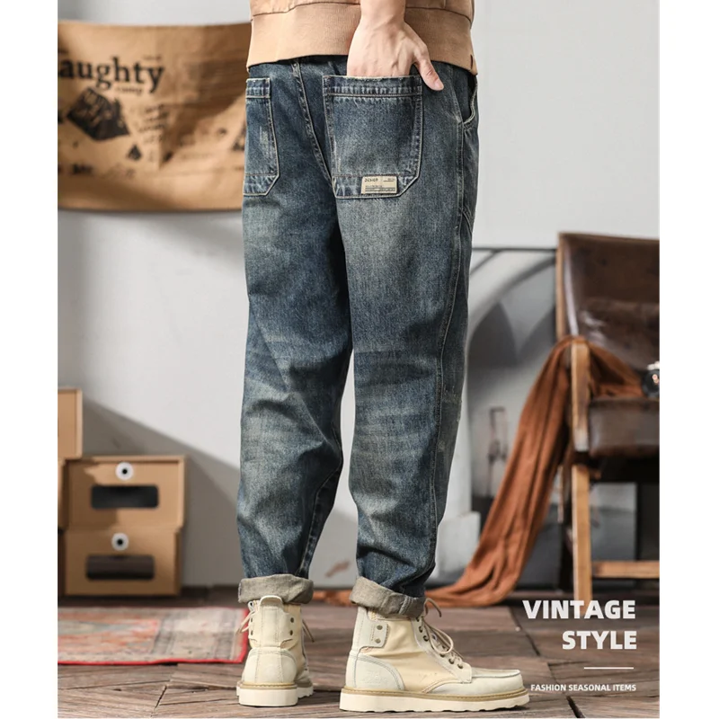 Streetwear Men American Vintage Loose Blue Jeans 2022 Autumn and Winter New Pattern Fashion Straight Cylinder Trousers Female