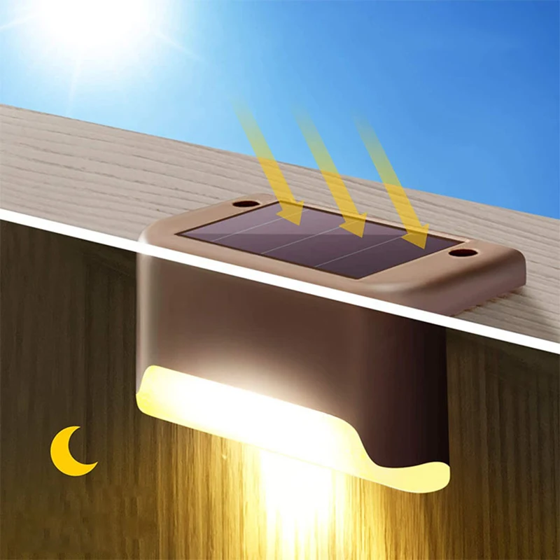 4pcs Outdoor Solar Fence Wall Lights AUTO ON OFF Light Control Solar Panel Lamp Waterproof Garden Yard Lights for Stair