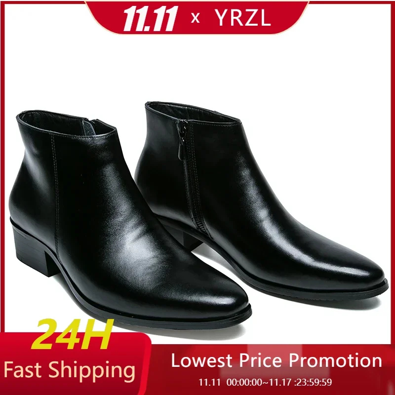 

YRZL Mens Leather Boots Classic British Style Casual Business Shoes High Quality Ankle Boots for Men Plus Size Men Shoes