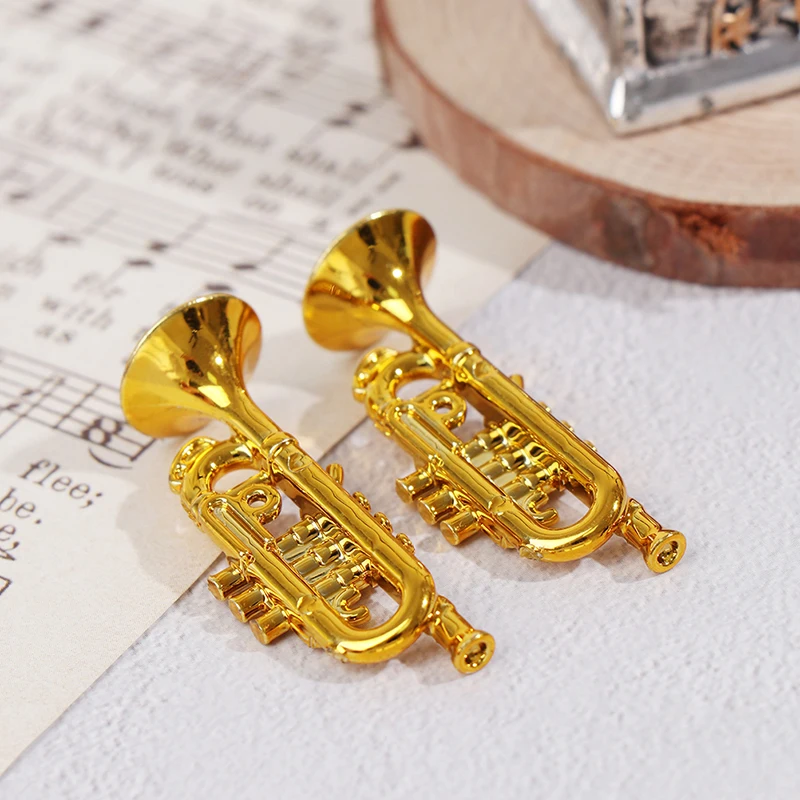 

2Pcs Alloy Golden Miniature Saxophone for 1:12 Scale Dollhouse Accessories Classic Toy Musical Instrument Kids Learning Gift