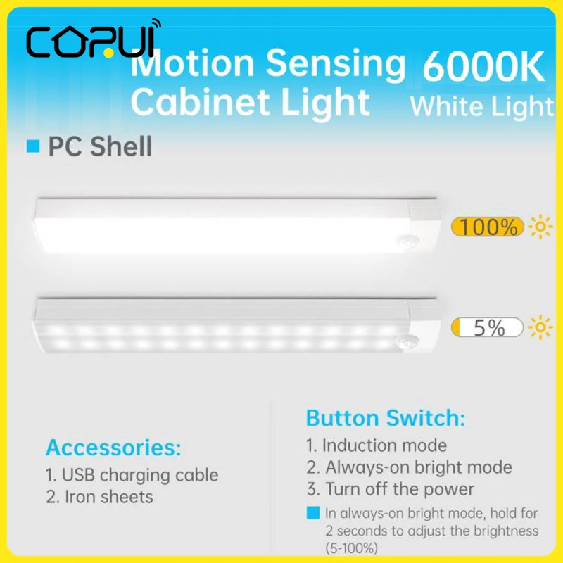 

Умный ночсветильник CoRui 10 мм с датчиком движения, беспроводная Магнитная Светодиодная лампа с зарядкой по USB, лампа для шкафа, кабинета, кухн...