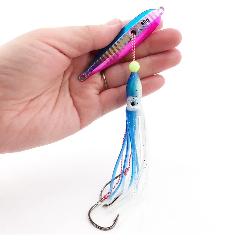

Octopus lure Metal slow jig head with skirts hook 40g 60g 80g Sinking saltwater fishing lure Hard bait