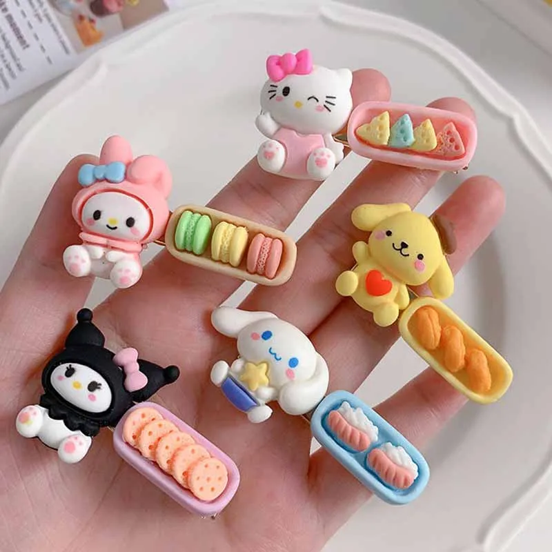 

Hellokittys Kuromi Melody Cinnamoroll Purin Dog Cartoon Foodstuff Hairpins Children Hairs Accessories Girls Styling Hair Clips