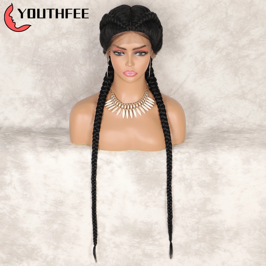 

Youthfee Super Long Dutch Braided Synthetic Wigs with Baby Hair Lace Front Dutch Box Braid Wigs for Black Female Braids Wig