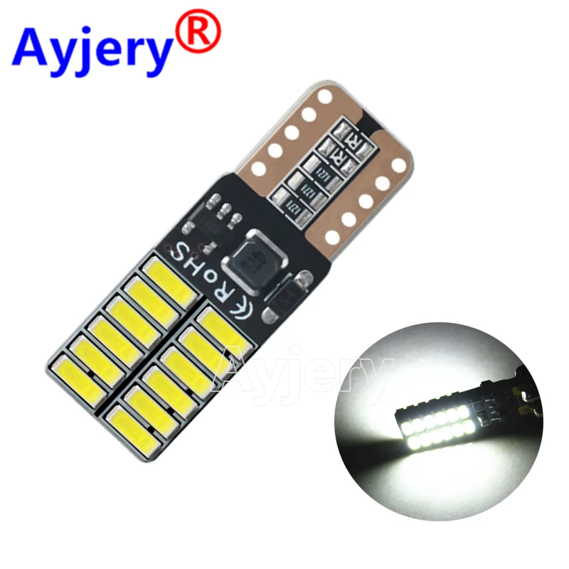 

AYJERY 50 pcs T10 Canbus 4014 24 SMD 24LED W5W 194 501 Car LED Interior Lights Bulb Car Diode Auto Width Lamps White Car Styling