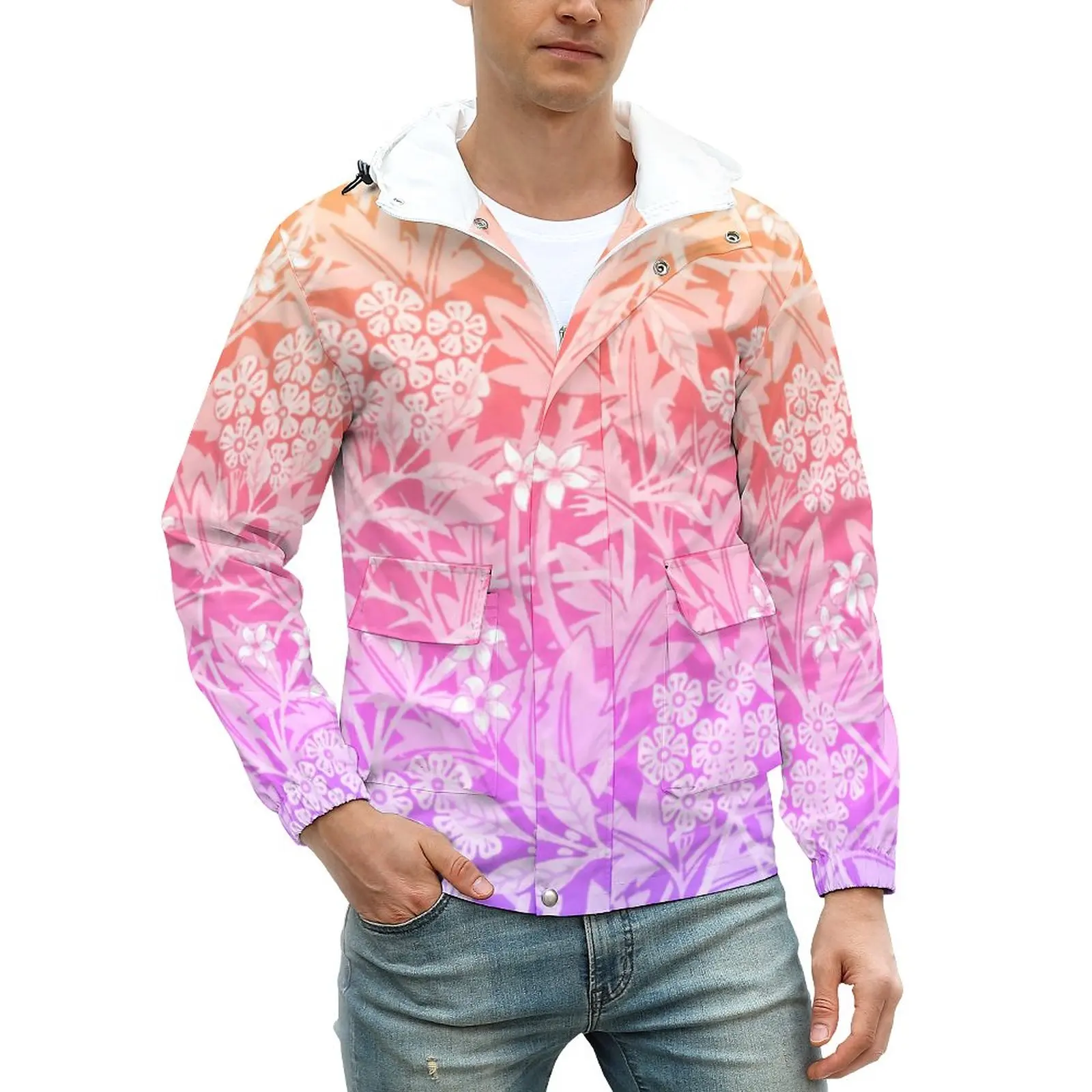 

Повседневные мужские куртки с цветочным принтом в стиле бохо, пальто с абстрактным радужным принтом, осенняя ветрозащитная куртка в эстети...