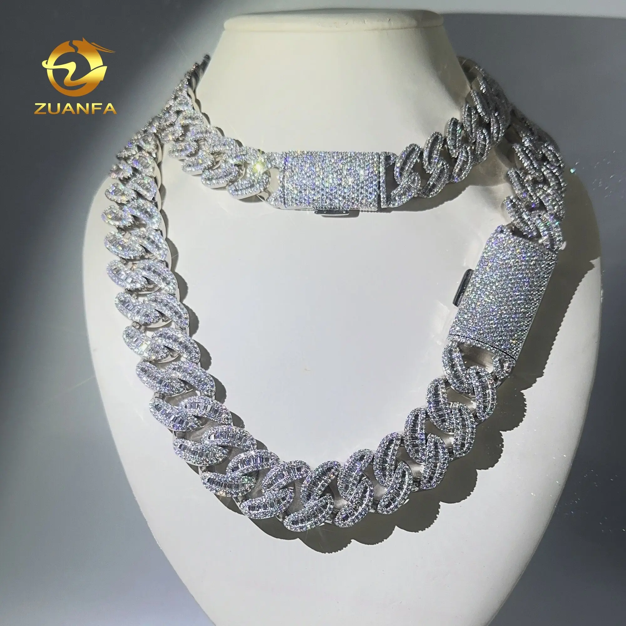 Новое поступление кубинская цепочка Zuanfa 18 мм 22 в форме Луны Муассанит из