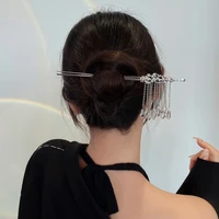 chinese vintage crystal tassel hair sticks silver metal hairpin women luxury double hair stick hair styling tool headdress