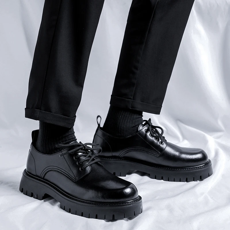 Туфли дерби мужские классические толстая подошва модная деловая Повседневная