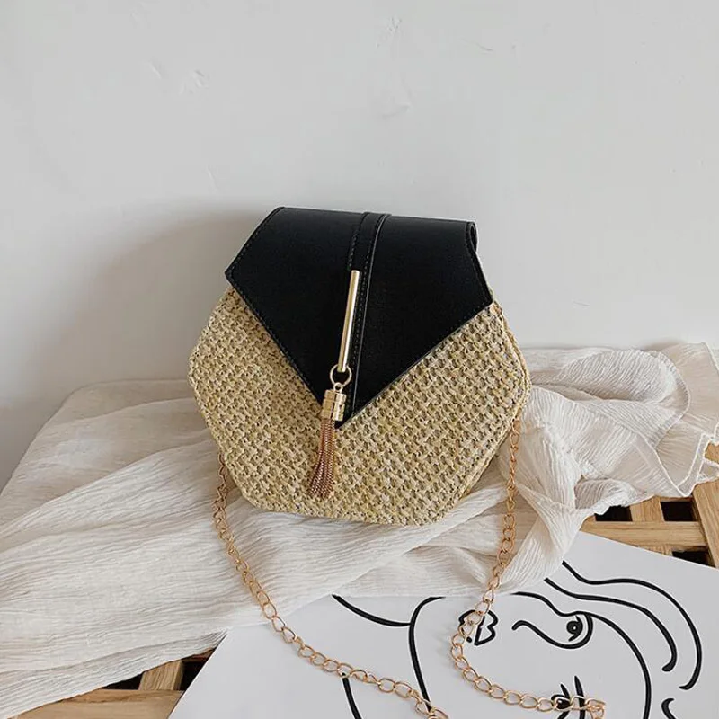 

Популярные летние сумки через плечо для женщин, повседневная дорожная Соломенная Сумочка с кисточкой, пляжные мессенджеры, дизайнерские су...