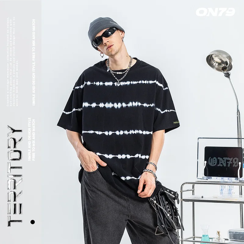 

Hip Hop Tshirt 2022 Men Tie-dye Horizontal Stripes Print T Shirt Streetwear Harajuku Summer Short Sleeve T-Shirt Oversized