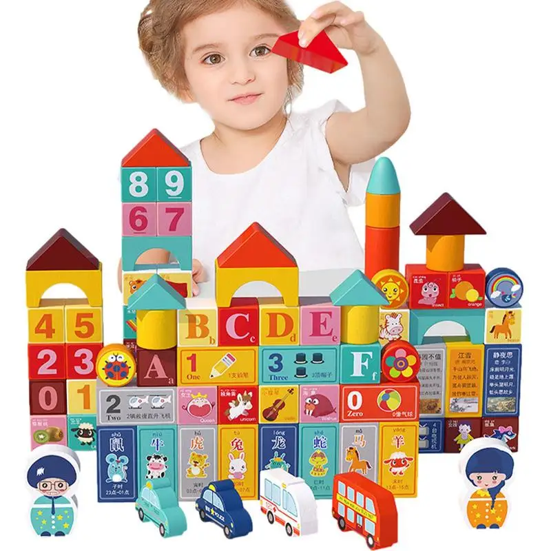 

Деревянные блоки 100 шт., деревянные игрушки, Английский алфавит, буквы, цифры, строительные блоки, дошкольные Развивающие игрушки для мальчи...