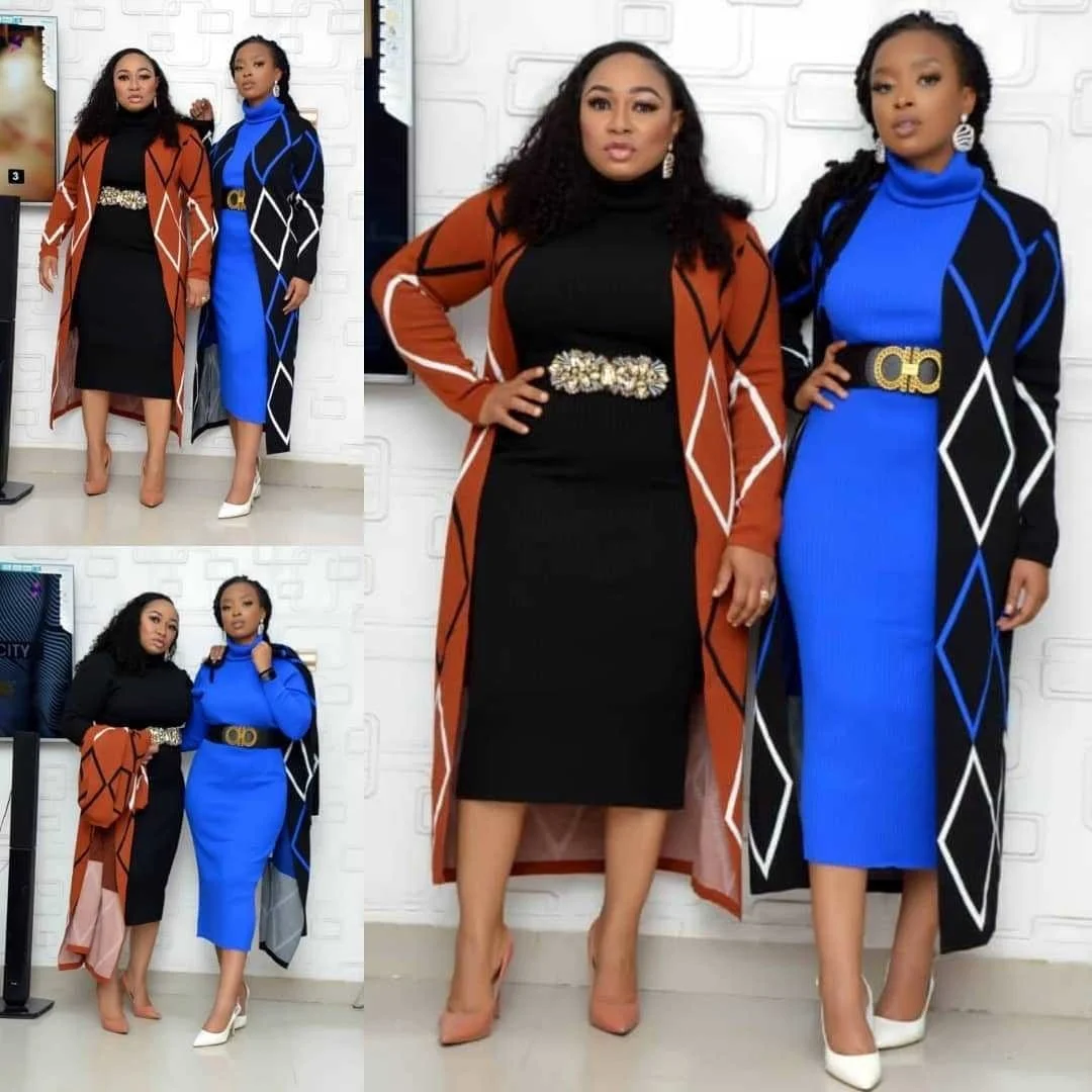 

Женский вязаный свитер и юбка, Модный облегающий костюм из двух предметов свободного кроя с высоким воротником