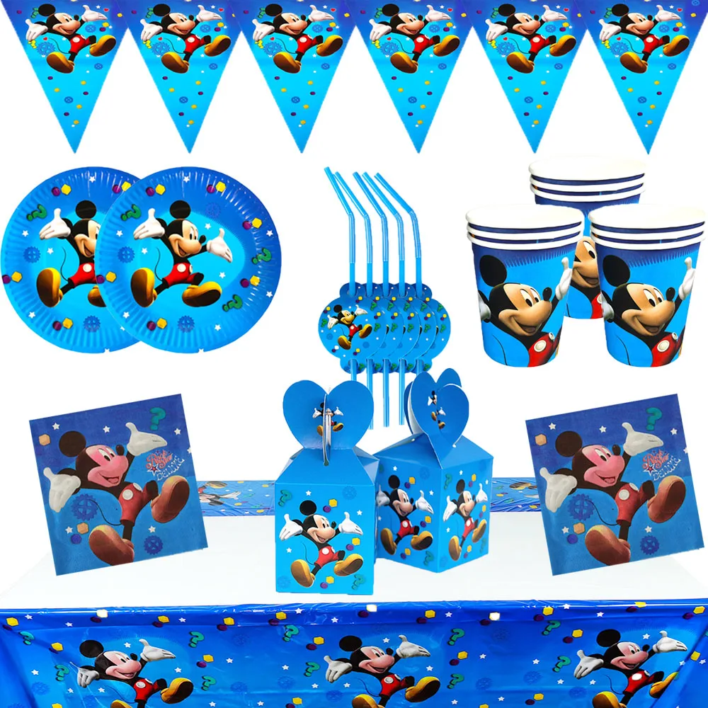 

Mickey Mouse Party Supplies Decorations Paper Cups Plates Napkins Banners Tablecloths Balloons Boys Birthday Baby Shower Party