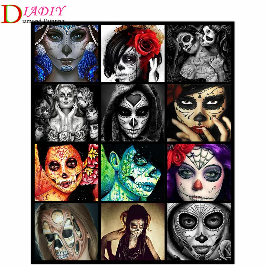 

5D DIY Diamond Painting Full Horror Female Surname Sugar Skull Square Cross Stitch Rhinestone Diamond Embroidery Mosaic Picture