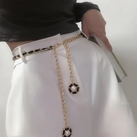 mymc metal waist leather chain belt for dress luxury woman girls waistbands decorative dress accessories ladies stretch belts