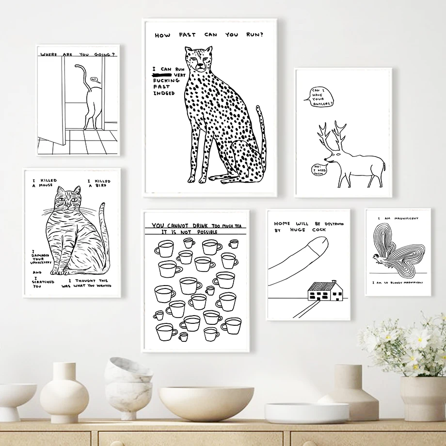 

David Shrigley Leopard Wall Posters Line Art Minimalist Canvas Picture Nordic Posters and Prints Wall Picture for Living Room