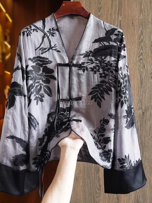 Женская блузка-Ципао с вышивкой