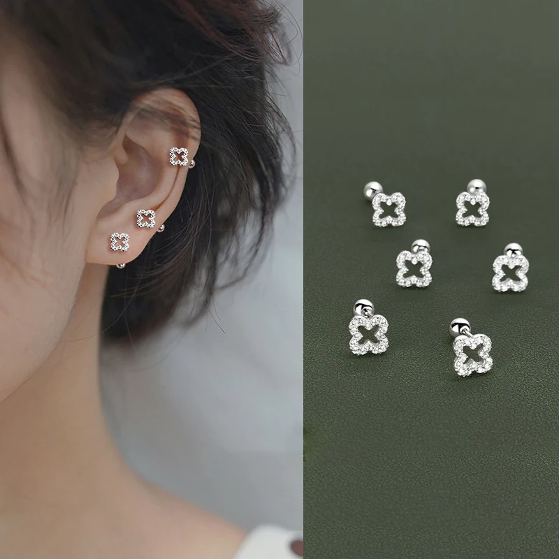 

Summer New 925 Sterling Silver Flower Earrings Shiny Zircon Hollow Out Earrings Sweet Cute Simple Jewelry Party Birthday Gift