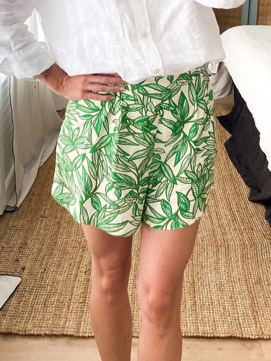 

Plant Print Graphic Fashion Shorts High Waist Straight Female Retro Short Pants 2023 New Streetwear Chic Pant Summer Bottom Y2K