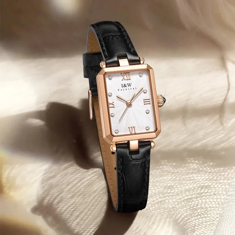 Switzerland I&W Carnival Luxury Brand Japan Quartz Women's Watches 7MM Ultra-thin Case Waterproof Diamond Leather Clock C631L