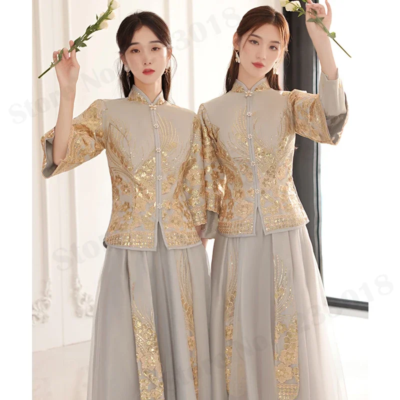 Традиционное китайское платье подружки невесты с воротником-стойкой одежда Xiuhe