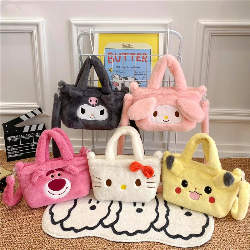 

Sanrio, Hello Kitty плюшевая сумка Kawaii Cinnamoroll Melody Kuromi, мягкая сумка через плечо, женская сумка, аниме, мягкий рюкзак, подарки для девочек