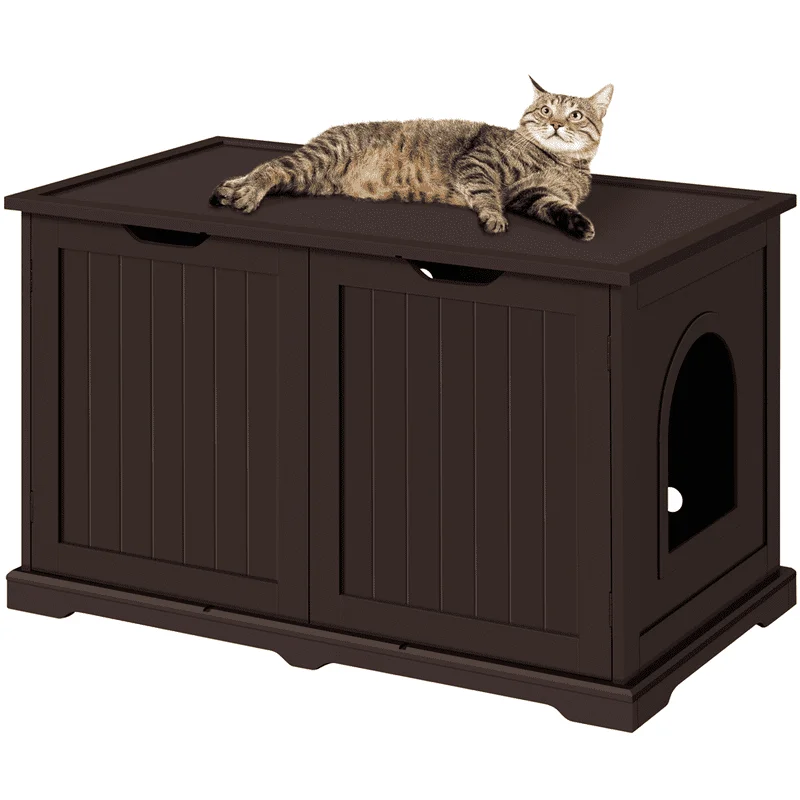 

Cat Washroom Bench Litter Box Side Table with Storage Space, Espresso