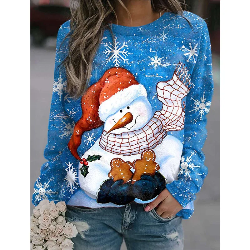 

Winter Women Christmas 3D Print Sweatshirts Kawaii Santa Claus Pullover Hoodies Female Long Sleeve Top Streetwear Party Clothing